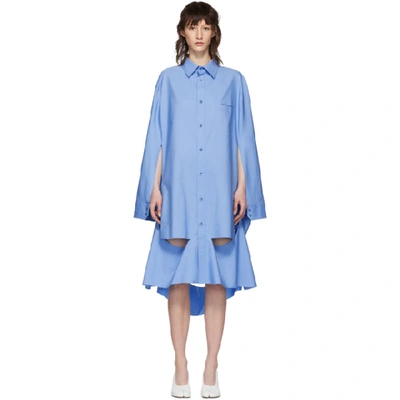 Shop Maison Margiela Blue Oversized Cut Out Shirt Dress