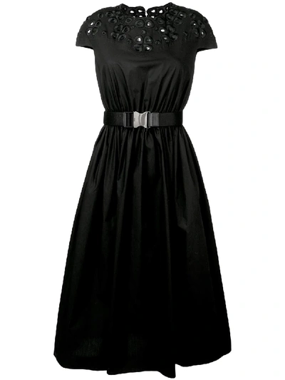 Shop Fendi Embroidery Midi Dress - Black