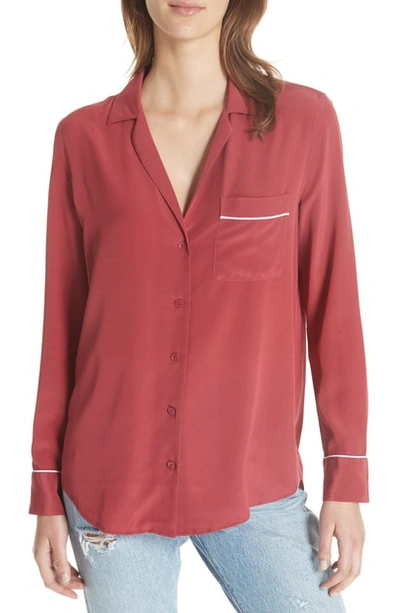 Shop Equipment Keira Piped Silk Shirt In Pinot Noir