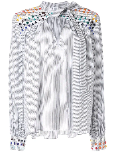 Shop Rosie Assoulin Striped Beaded Blouse - White