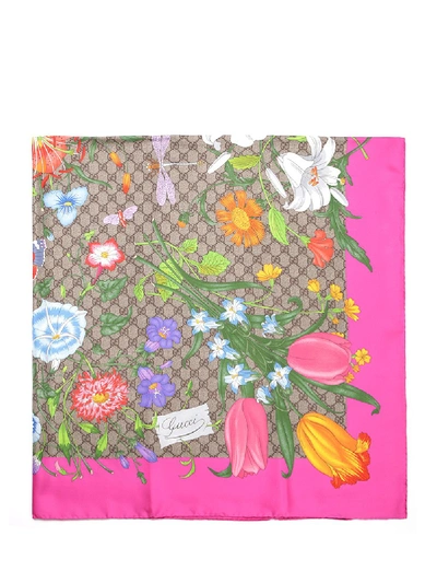 Shop Gucci Gg Floral Print Scarf In Multi