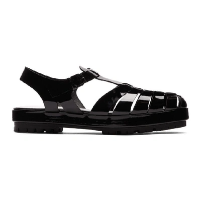 Shop Maison Margiela Black Linin Strappy Sandals In T8013blklin