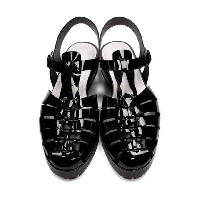 Shop Maison Margiela Black Linin Strappy Sandals In T8013blklin
