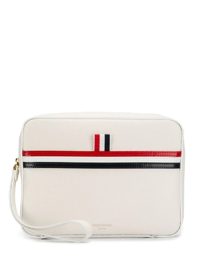 Shop Thom Browne Signature Stripe Clutch Bag - White