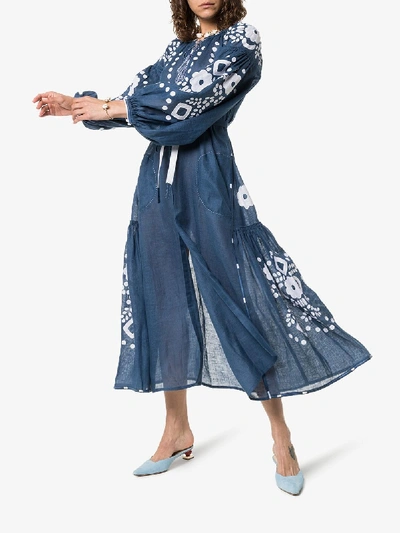 Shop Vita Kin Cherry Blossom Linen Midi Dress In Blue