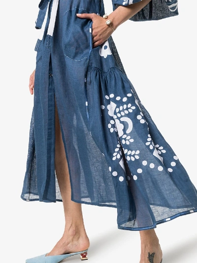 Shop Vita Kin Cherry Blossom Linen Midi Dress In Blue