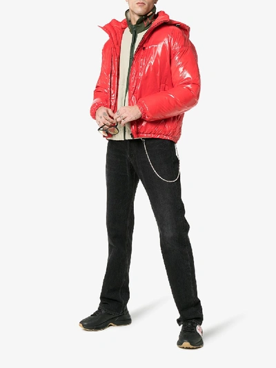 Shop Givenchy High Shine Hooded Puffer Jacket In Red