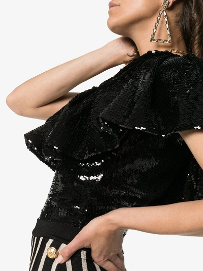 Shop Alexandre Vauthier One-shouldered Sequin-embellished Bodysuit In Black