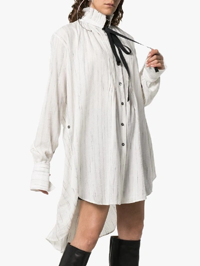 Shop Ann Demeulemeester Ruff Neck Button Down Long Back Shirt In Neutrals