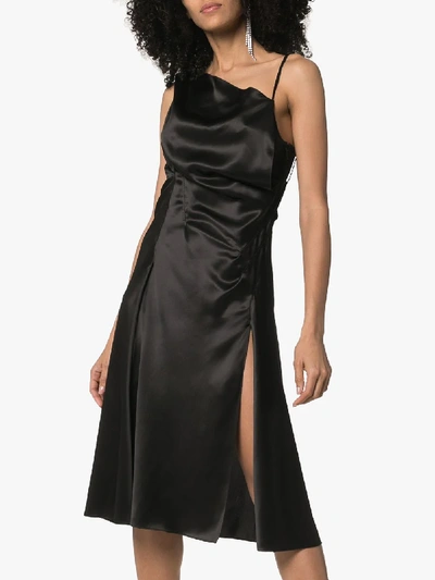 Shop Versace Donna One-shoulder Silk Midi Dress In A1008 Black