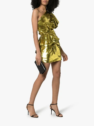 Shop Alexandre Vauthier One-shoulder Sequin-embellished Mini Dress In Lemon