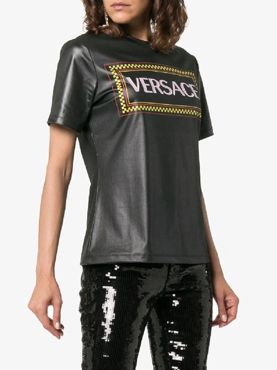 Shop Versace Coated Logo-print T-shirt In A1008  Black