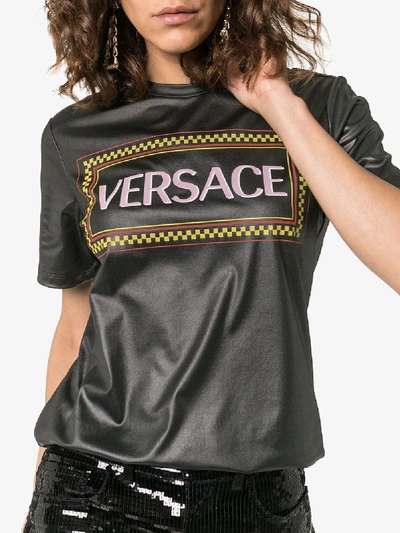 Shop Versace Coated Logo-print T-shirt In A1008  Black