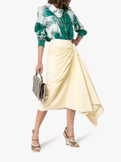 Shop Marni Wrap Detail Silk Midi Skirt In 00y08 Yellow