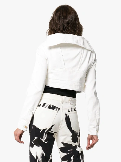 Shop Marni Deconstructed Asymmetric Cropped Denim Jacket In 00w01 White