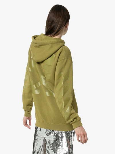 Shop Off-white Diagonal Stripe-print Cotton Hoodie In Military Green