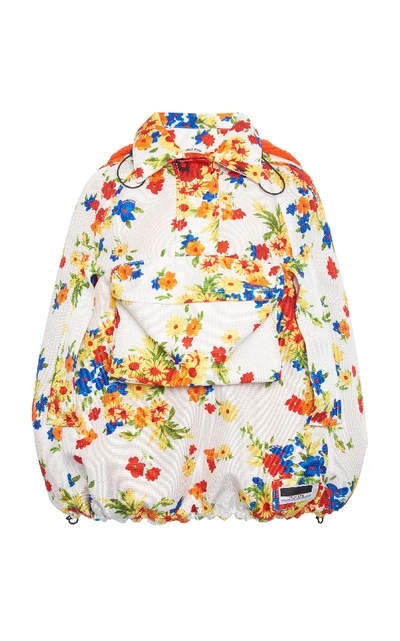 Shop Miu Miu Floral Hooded Cape-style Jacket In White