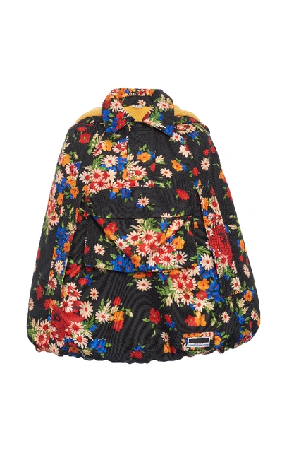 Shop Miu Miu Floral Hooded Cape-style Jacket In Black