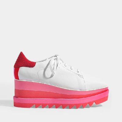 Shop Stella Mccartney | Sneakelyse Lace Up Platform Sneakers With Pink Sole In White Synthetic Fabric
