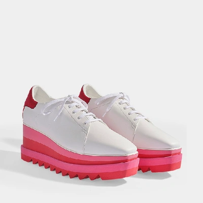 Shop Stella Mccartney | Sneakelyse Lace Up Platform Sneakers With Pink Sole In White Synthetic Fabric