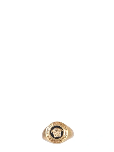 Shop Versace Enamel Medusa Medallion Ring In Gold