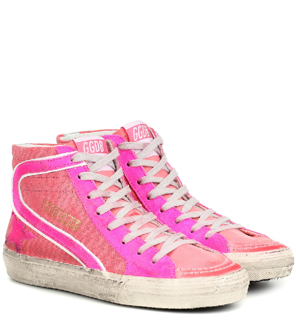 pink high top golden goose sneakers