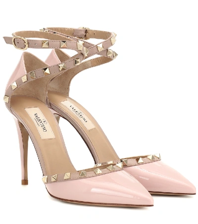 Shop Valentino Rockstud Patent Leather Pumps In Pink