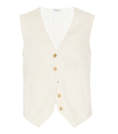 Shop Brunello Cucinelli Cotton And Linen Vest In Beige