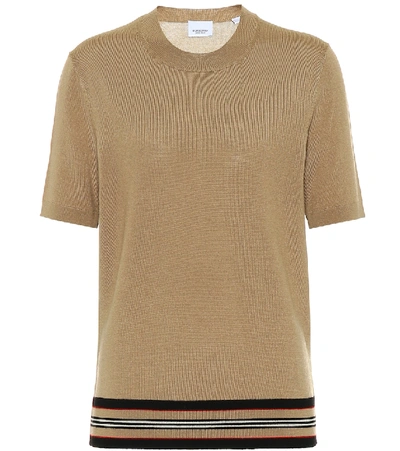 Shop Burberry Icon Stripe Merino Wool Sweater In Beige