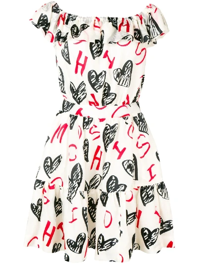 Shop Moschino Gerüschtes Kleid Mit Logo - Weiss In White