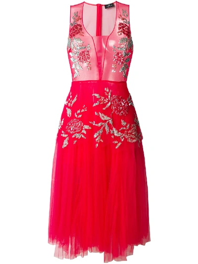 Shop Elisabetta Franchi Sequin Embellished Tulle Dress - Pink