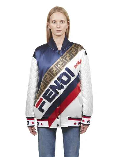 Shop Fendi X Fila Logo Bomber Jacket In Bianco Multicolor