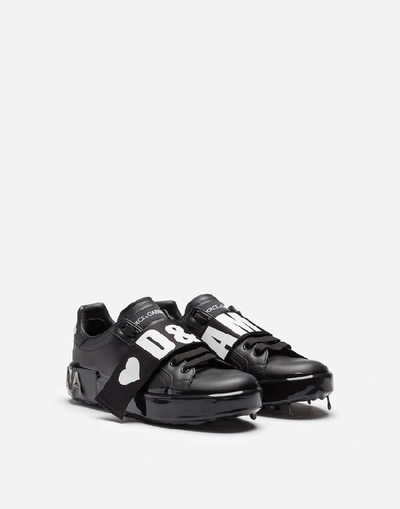 Shop Dolce & Gabbana Portofino Melt Sneakers In Nappa Calfskin In Black