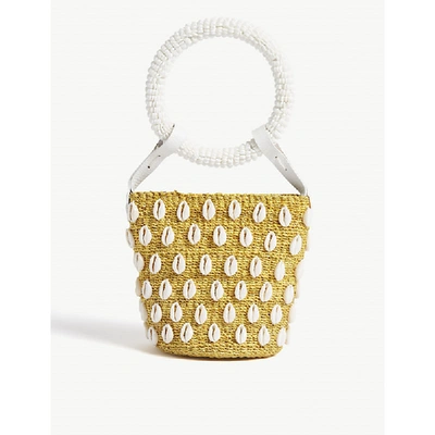 Shop Aranaz Kaia Woven Shell Mini Bucket Bag In Yellow