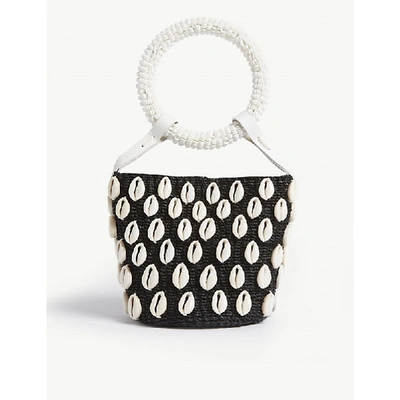 Shop Aranaz Kaia Woven Shell Mini Bucket Bag In Black