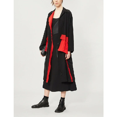 Shop Yohji Yamamoto Two-tone Crepe And Cotton Coat In Black