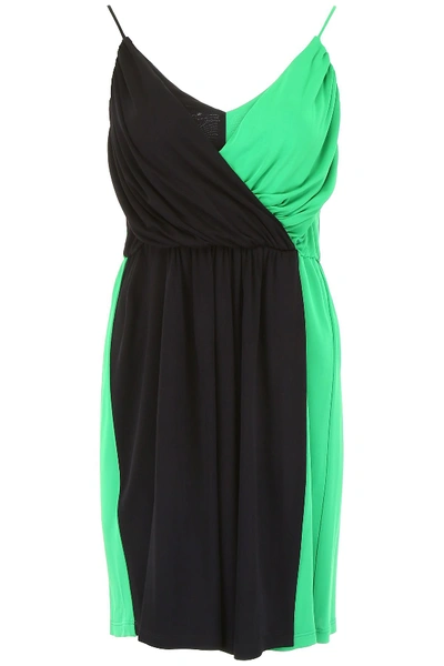 Shop Msgm Bicolor Mini Dress In Verde|verde