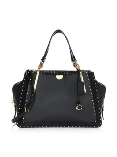 Shop Coach Dreamer Rivets Leather Satchel In Midnight Navy