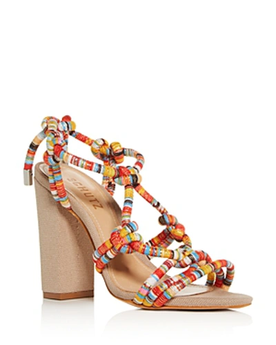Shop Schutz Women's Floribela High Block-heel Sandals In White Multi