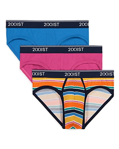 Shop 2(x)ist Cotton Stretch No-show Briefs, Pack Of 3 In Bright Stripe/berry/blue Aster