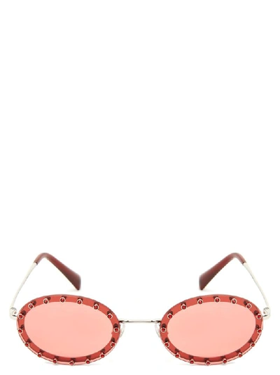Shop Valentino Swarovski Oval Shaped Sunglasses In Red