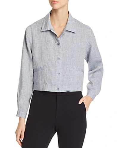 Shop Eileen Fisher Cropped Linen Shirt In Chambray