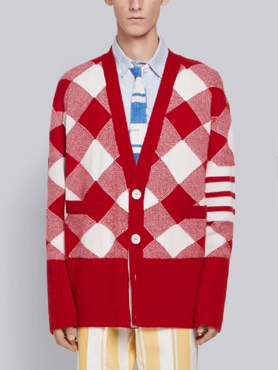 Shop Thom Browne 4-bar Oversized Gingham Cardigan In Red