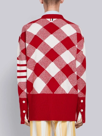 Shop Thom Browne 4-bar Oversized Gingham Cardigan In Red