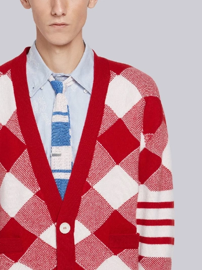 Shop Thom Browne 4-bar Oversized Gingham Cardigan In Red