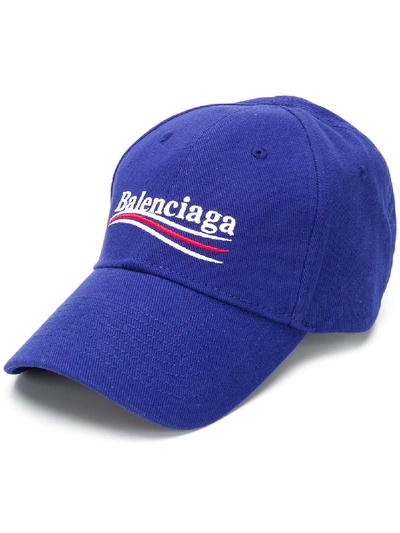 Shop Balenciaga Political Logo Baseball Cap In Blue