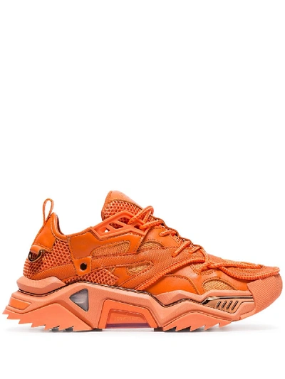 Shop Calvin Klein 205w39nyc Orange Strike Chunky Low-top Leather Sneakers