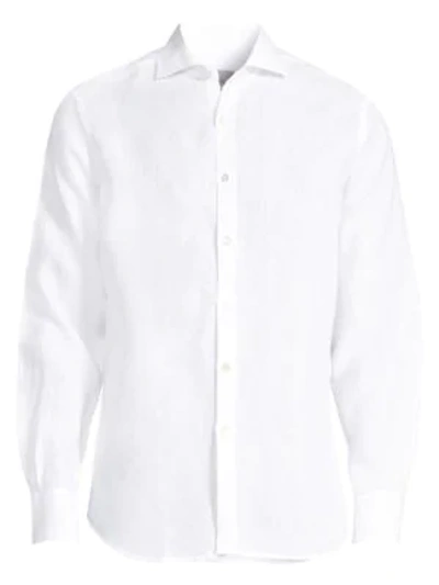 Shop Canali Solid Linen Sport Shirt In White