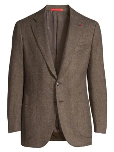 Shop Isaia Dustin Single-breasted Herringbone Wool Jacket In Brown