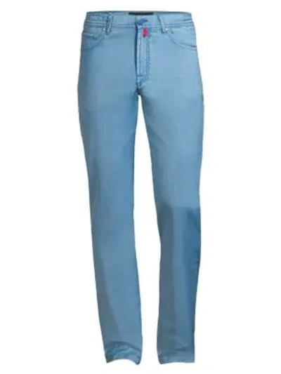 Shop Kiton Stretch-cotton Straight-leg Jeans In Light Blue